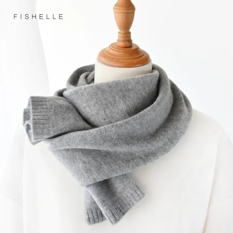 2023 new grey cashmere scarf women luxury winter warm knitted thin scarves kids small short wool neck scarfs autumn men