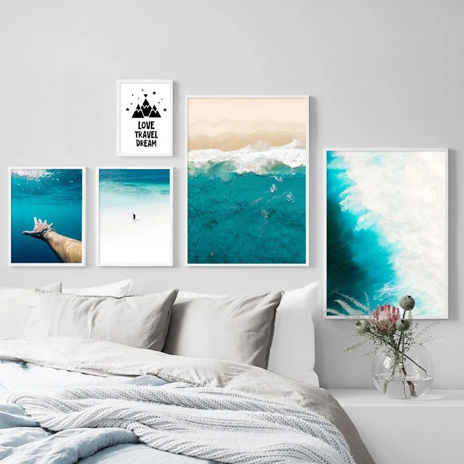 Landscape Blue Sea Beach Boy Dream Quote Wall Art Canvas Painting