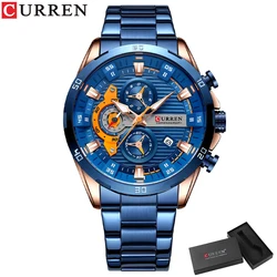 Elegant CURREN Stainless Steel Men's Luminous Dial Chronograph Watch (Blue box)