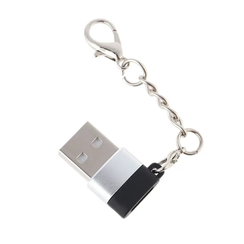 USB 3,1 USB-C мама к USB 2,0 папа порт адаптер соединитель Адаптер с брелок для USB C кабель U диск - Цвет: Серебристый