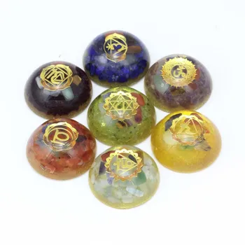 

KFT Natural Healing Crystal REIKI Orgonite Energy Chakra Pendant Seven Chakra Half Ball Orgone Stone Pendant Jewelry DIY No Hole