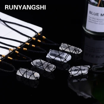 

Runyangshi 1pc Natural crystal original stone pendant labrador feldspar Hand woven mesh Necklace Moonstone Gemstone ornament