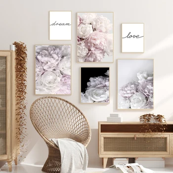 

Rose Flowers Nordic Poster Romantic Canvas Painting Quadro Plants Love Peony Prints Cuadros Home Decor tableau schilderij