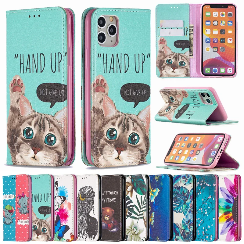 

Painted Leather Case Wallet Case For iPhone 7 8 Plus 11 12 Pro Max 12 Mini X XR XS Max SE2020 Color Print Pattern Stand Case