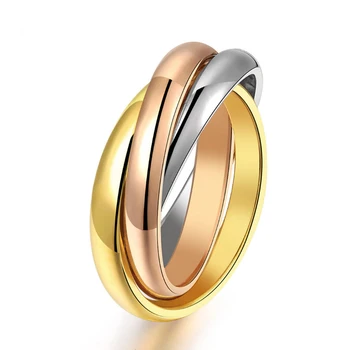 

Top Quality Full Size Classical 3 Rounds Rose Yellow White Gold Gold Colour Ring Fashion Jewelry Wholesale
