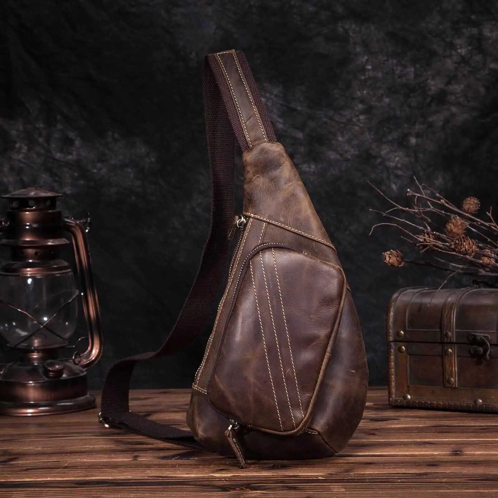 dark brown Мужская оригинальная кожаная повседневная модная нагрудная сумка на лямках " планшет Зонт коричневый Дизайн Одна сумка через плечо мужская сумка 8810-d - Цвет: dark brown