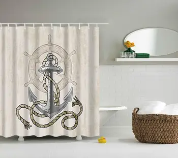 

Waterproof Thicken Polyester 3D Cream Color Shower Curtain Anchor Mildew Proof Bath Tub Curtain with 12 pcs Hooks