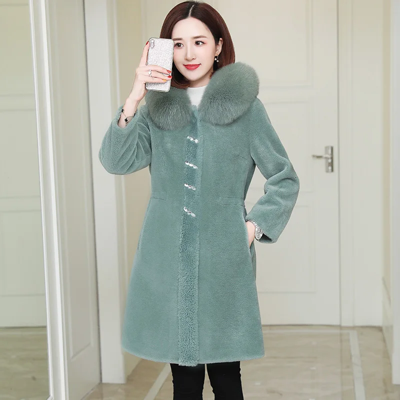 

Autumn Winter Coat Women Clothes 2020 Real Fur Coat Fox Fur Collar 100% Wool Jacket Korean Sheep Shearling Suede Lining ZT3674
