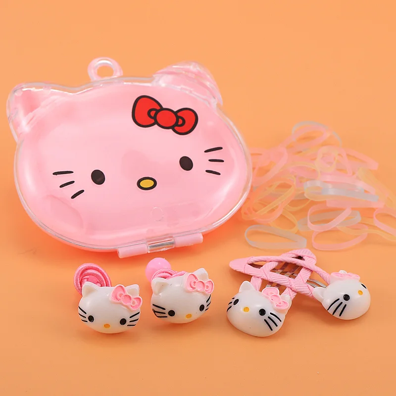 Горячая Распродажа hello kitty заколки для волос эластичные резинки для волос набор для девочек акриловые Мультяшные медведи кролик кошачьи заколки, аксессуары - Цвет: Hello Kitty A