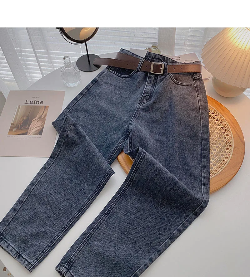 levis jeans ZHISILAO Straight Jeans Women with Belt Vintage Basic Blue Ankle-length Denim Pants Plus Size Boyfriend Gray Jeans Korean 2021 chrome hearts jeans