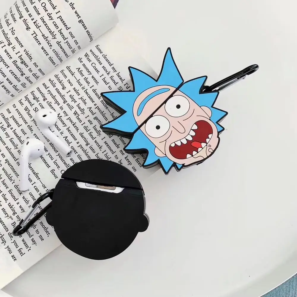 Прямая, беспроводные bluetooth-наушники Rick And marty с рисунком аниме, милый 3D чехол для Apple AirPods, силиконовая зарядка