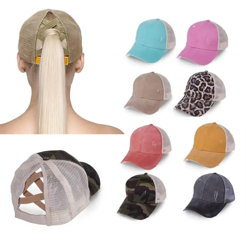 distressed ponytail baseball cap