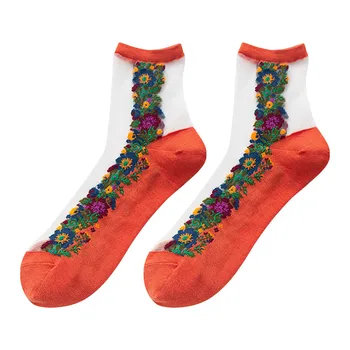 

1pair Women's Summer Socks Linen Pattern Retro Stitching Small Floral Socks Autumn Daily Casual Fashion Socks calcetines