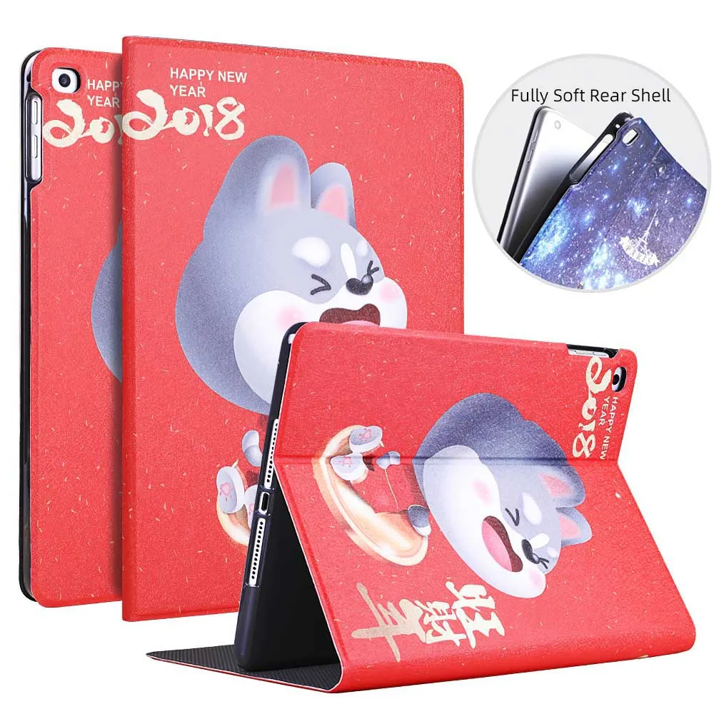 Painting Cute Bear Cases For iPad New Air 1 2 A1823 A1954 A1566 Cartoon Rabbit Flower Monkey Shockproof Tablet Leather - Цвет: Dog