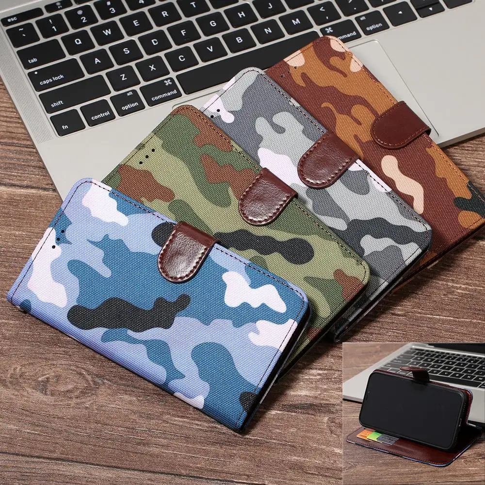 Camouflage Army Green Flip Leather Wallet Phone Case For Tecno Camon 11 12 Air 15 Pro Spark3 4 Phantom 8 9 Pouvoir 3 | Мобильные