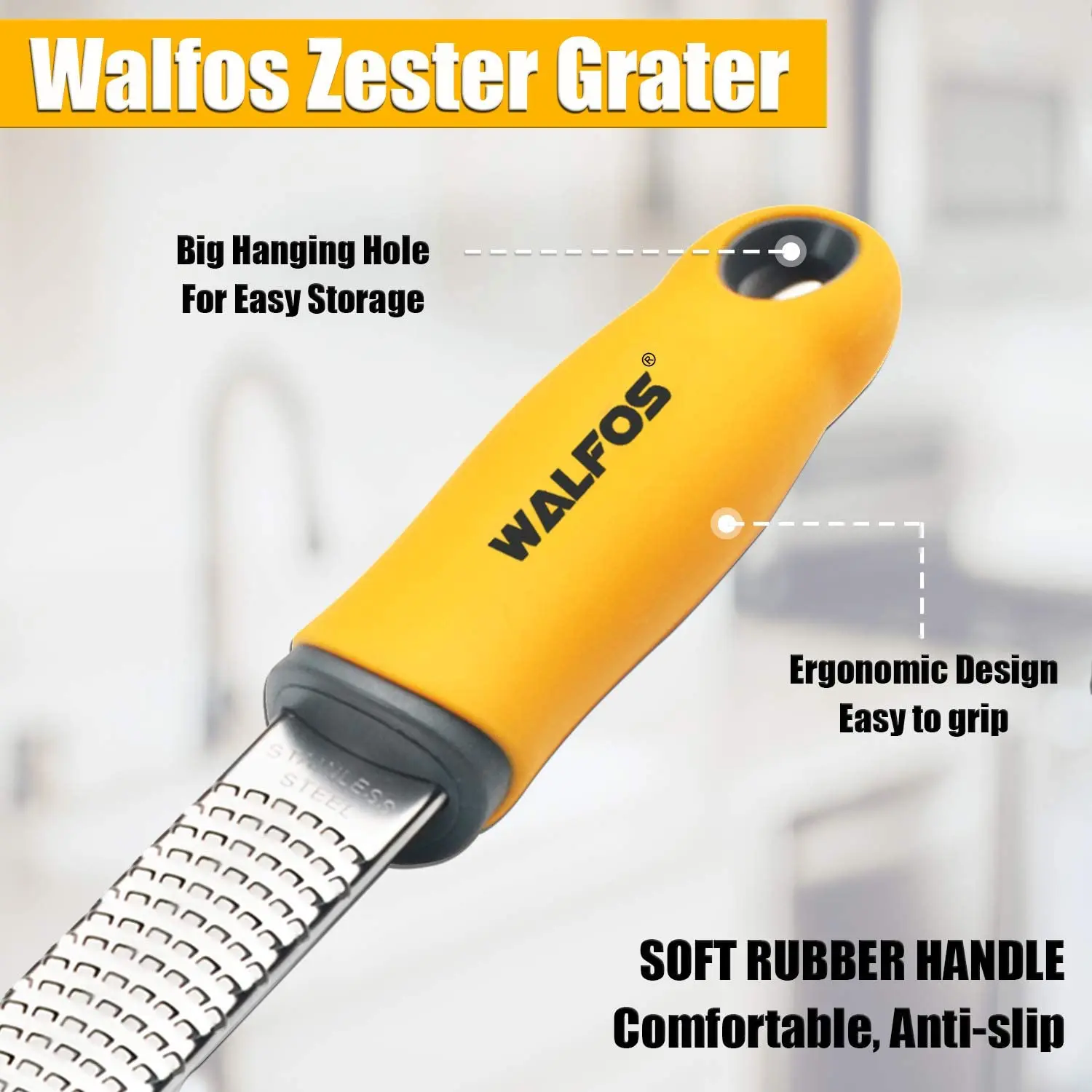 WALFOS Stainless Steel Lemon Zester Cheese and Spice Grater Bonus Brush Nutmeg Spices-Sharp with Non-Slip Handle - Image 4