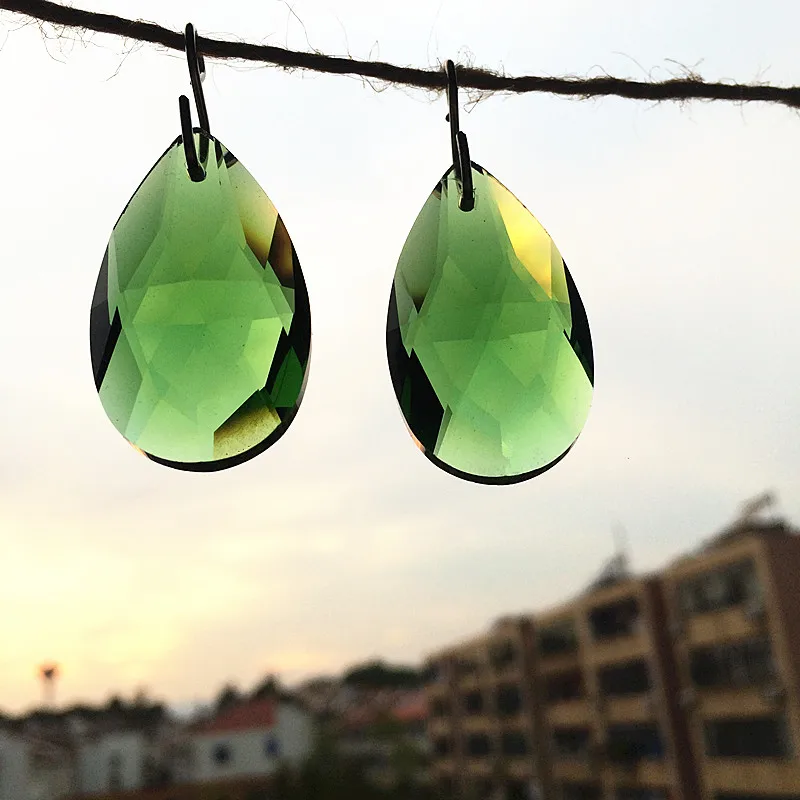 Green 5 шт. 38*22 мм многоцветный K9 кристалл граненые капли воды(свободные кольца) для люстры лампы люстры-подвесы рождественские украшения - Цвет: Green