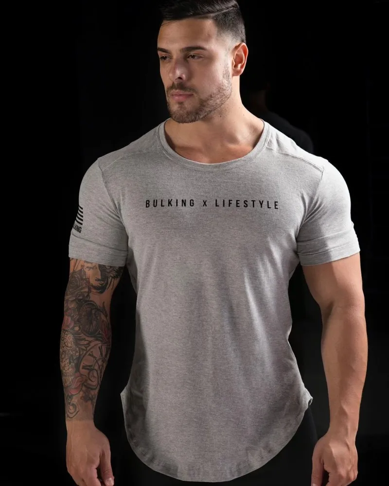 Мужская футболка для фитнеса, бодибилдинга, мышц, Мужская компрессионная рубашка с коротким рукавом, хлопковая футболка для бега, тренировочная Мужская футболка, Рашгард