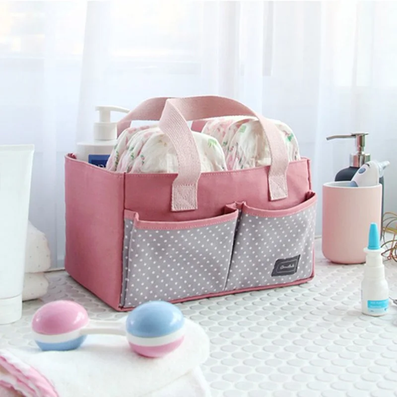 New Large Capacity Stroller Bag Canvas Baby Organizer Portable Diaper Bags Striped Bottle Storage Bag Diaper Organizer Tote