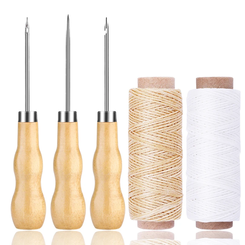 1Set Leather Sewing Needles Stitching Awl Needle Thread Thimble Shoe Repair  Tool 