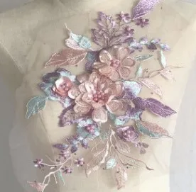 pink purple Вышивка кружевная лента свадебная ткань для костюма платье Декор шитье на 3D цветок кружева тканевые патчи ремесла аксессуары - Цвет: pink purple