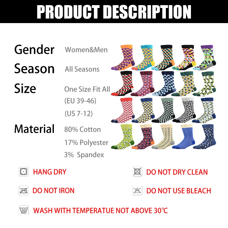 Fashion Man Socks Geometric Color Combed Cotton Autumn Winter Warm Breathble Couple Long Socks For Men Women Happy Wedding Gifts
