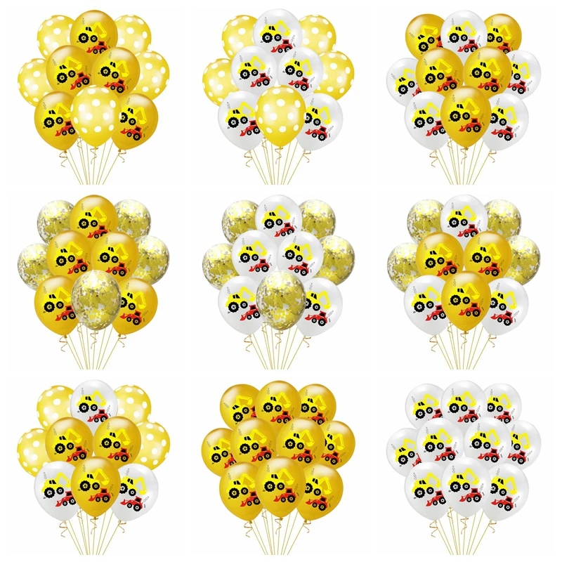 

10Pcs Construction Vehicle Excavator Latex Balloons Confetti Balloon Engineering Vehicles Theme Birthday Party Decoration Globs