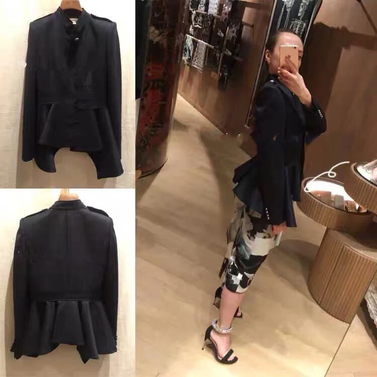 New Arrival Spring Women Clothes Fashion Asymmetrical High Waist Skirt Jacket Elegant Office Ladies Black Blazer
