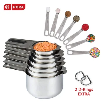 

Stainless Steel Measuring Cups and Spoons 14Pcs Set 7 Cups and 7 Spoon Cooking Baking Kitchen Accessories Measuring Tools Set