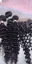 Mechones de pelo humano Remy con Perla Negra y ondas profundas, mechones de 30 pulgadas con cierre, 3 mechones