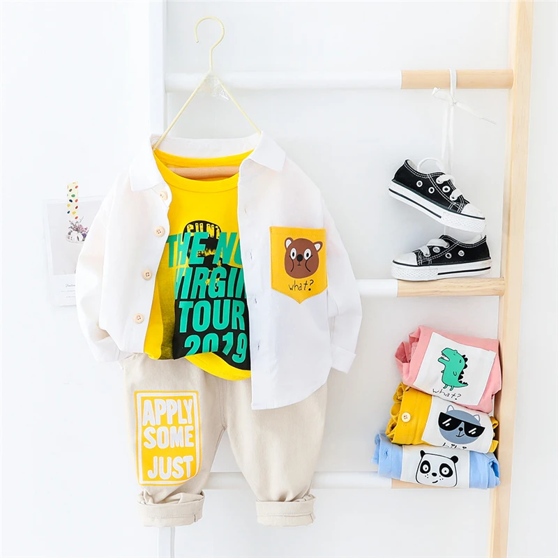 Cena HYLKIDHUOSE 2020 wiosna maluch odzież dla niemowląt ustawia Cartoon koszula spodnie z długim rękawem dziewczynek chłopców na zewnątrz wakacje kostium