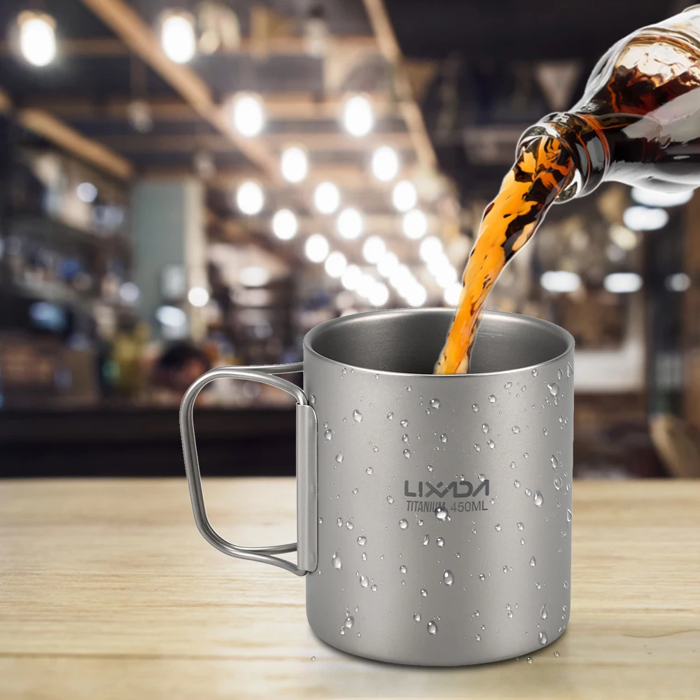 Титановая чашка Lixada с двойными стенками для отдыха на природе пикника 250 мл/450 мл