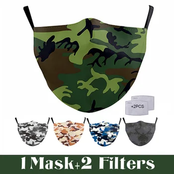 

Adult 3D Printed Face Fabric Mask Camouflage pattern Reusable Personal Safety Protection Dust Proof Replaceable Filter Mask