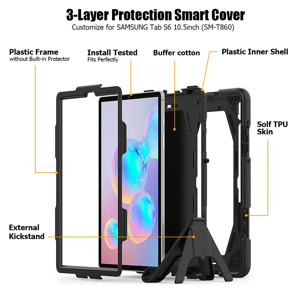 Для samsung Galaxy Tab S6 10,5 T860 T865 Funda Tablet противоударный жесткий чехол военный сверхпрочный Силиконовый прочный Чехол-подставка