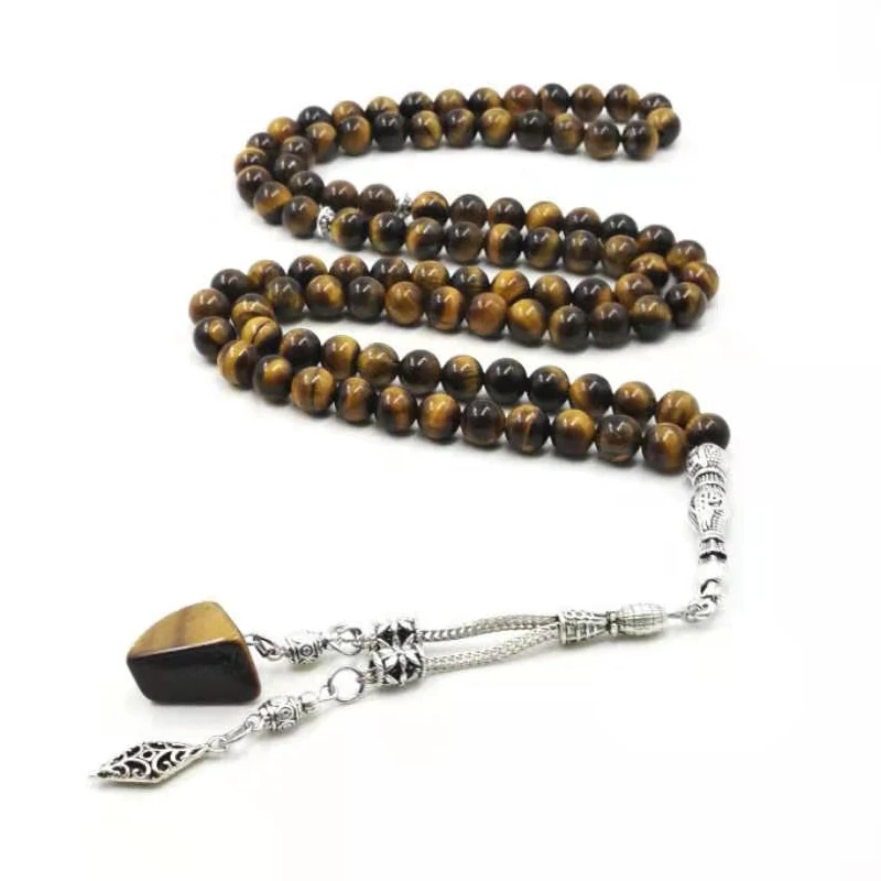99 бусин натуральный тигровый глаз Камни Tasbih Стиль мусульманские мужские браслеты специальный подарок мусульманские четки 99 tespih натуральный тигровый глаз камень кулон мусульманские украшения браслет