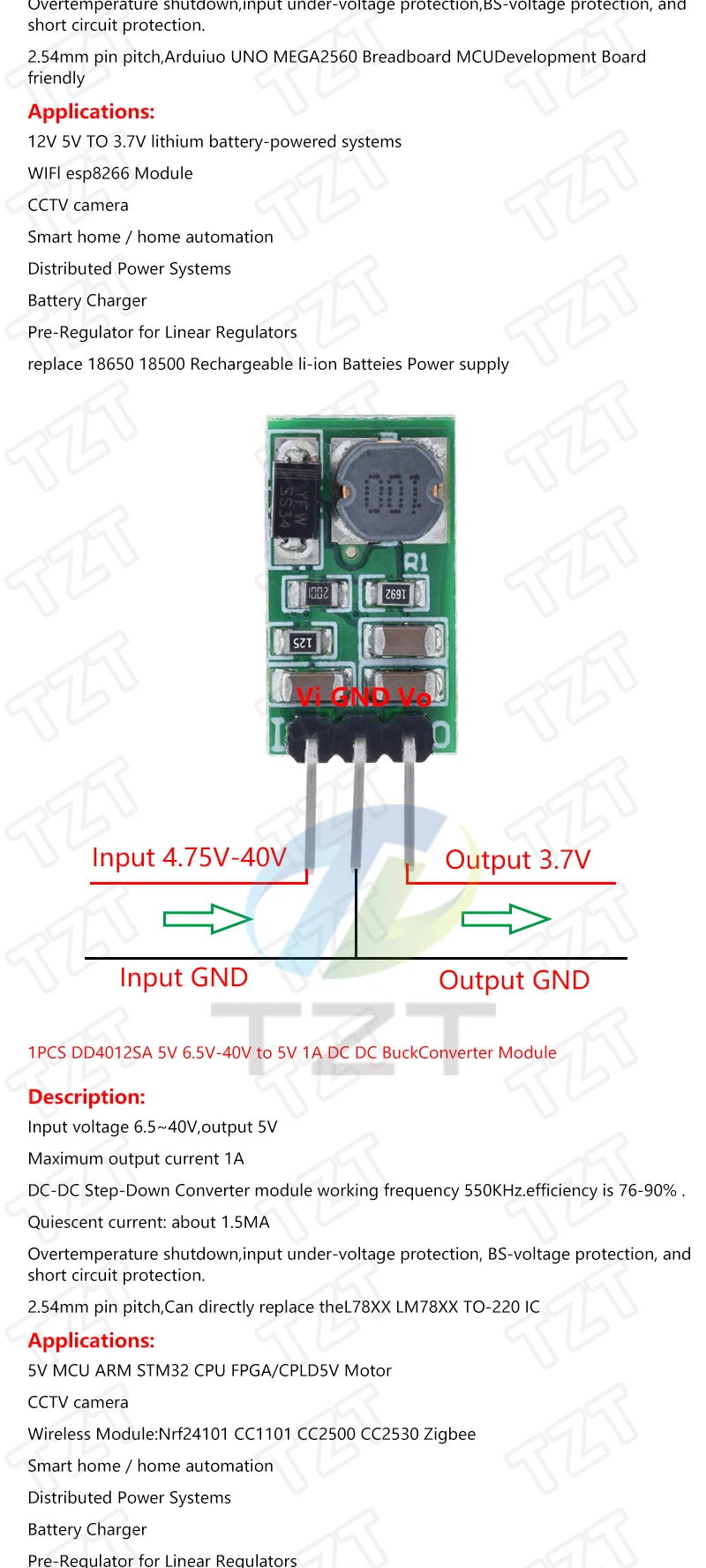1/3PCS DC-DC DC 5-40V zu 3V 3,3V 3,7V 5V 6V 7,5V 9V 12V 1A Buck Step Down Converter Modul Spannung Regler Board ohne Pin – Detail 3