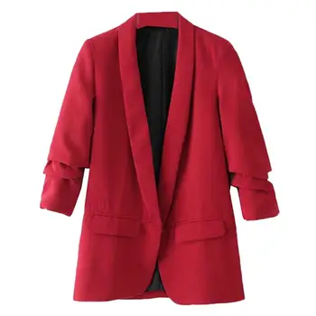

Office Lady Chic Solid Color Lapel Collar Pleated Sleeve Pocket Cardigan Blazer 2020 New Ladies down coats