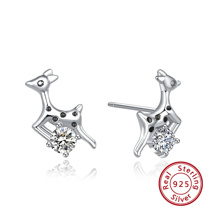 ORSA JEWELS S925 рождественские серьги-гвоздики в виде оленя для женщин, новейшая Рождественская тема, милые трендовые ювелирные изделия из стерлингового серебра с цирконием SE171 - Цвет камня: Silver Color
