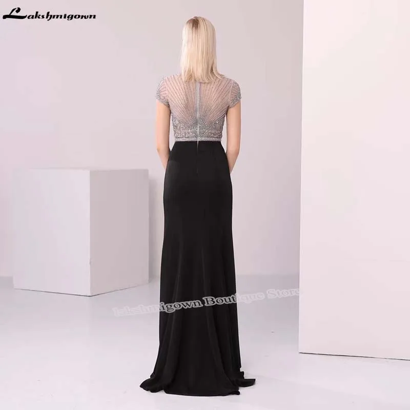 Lakshmigown Иллюзия бисером шифоновое ТРАПЕЦИЕВИДНОЕ вечернее платье короткий рукав выпускные Длинные вечерние платья Вечернее платье vestido longo