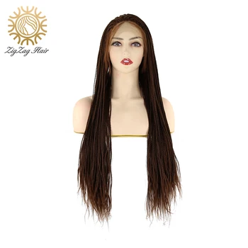 

ZigZag Dark Brown Micro Braided Synthetic Lace Front Braid Wig Heat Resistant Fiber #6 Braids Wig for Black Women Daily Wear