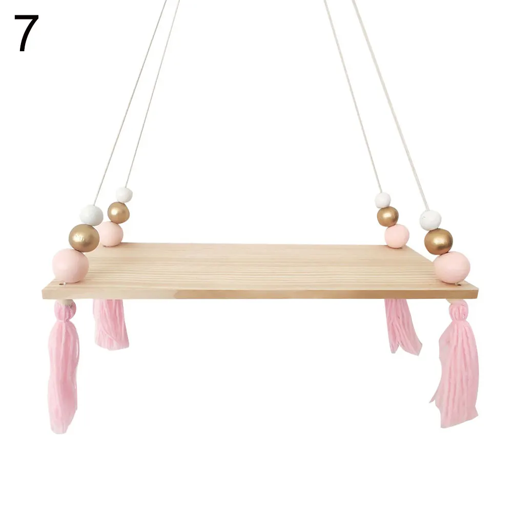 Wall Hanging Decoration Rack Wooden Board Beads Tassel Storage Shelf Holder Bedroom Wedding Backdrop Home Wall Hanging Decor - Color: 7