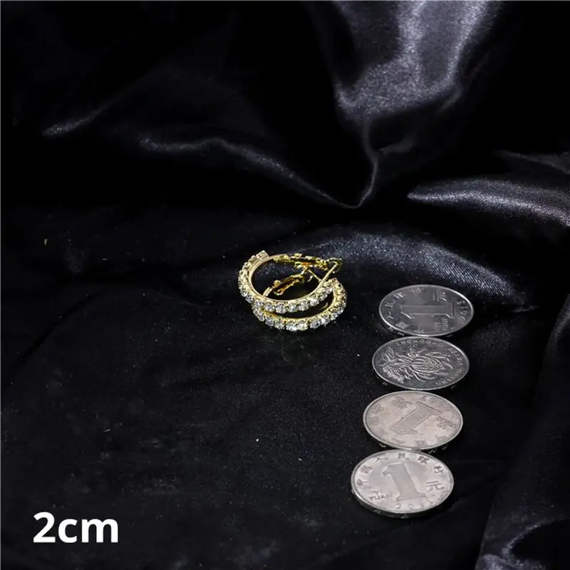 Негабаритный Золотой/серебристый блестящий цвет обруч с кристаллами серьги для женщин большие круглые стразы креольские вечерние серьги 20 до 100 мм