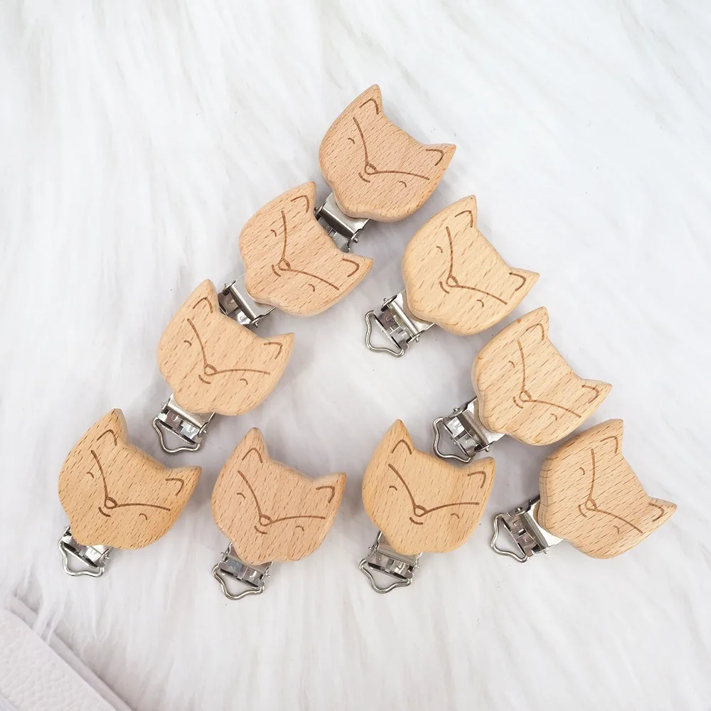

Chenkai 5PCS Wood Fox Clip DIY Organic Eco-friendly Nature Unfinished Baby Pacifier Rattle Grasping Accessories