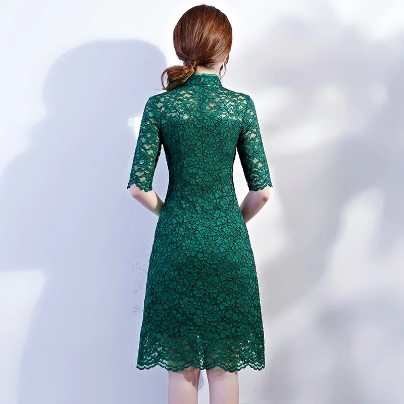 Новое поступление в китайском стиле Для женщин короткий рукав кружево Qipao