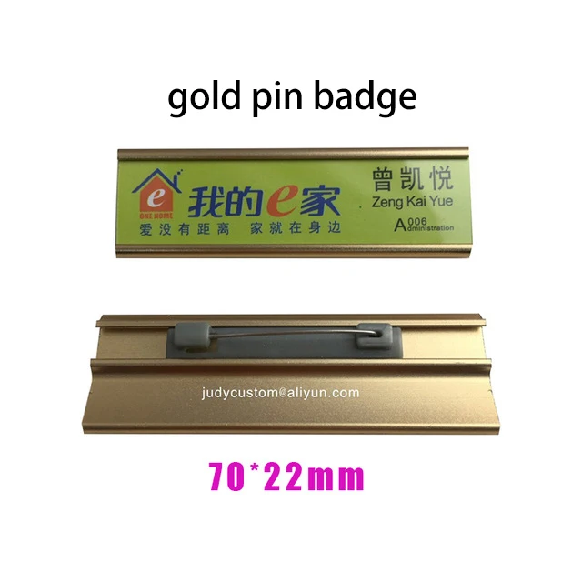 gold pin 70X22mm 20 шт Пустой бейдж с именем металлический многоразовый работник бизнес держатель удостоверения личности - Цвет: gold pin 70X22mm