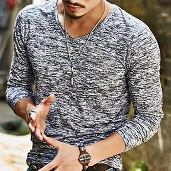 

2020 Men Casual T Shirts Long Sleeve Tops Tees Shirt Mens Clothing Fashion V Neck Tshirt 3XL Oversized