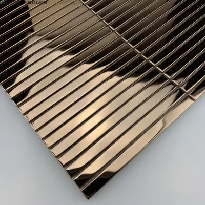 Rose Gold Mirror Высококачественная розовая Золотая мозаика из нержавеющей стали, металлическая мозаика в форме полосы, 3D декоративная настенная плитка, металлическая настенная плитка - Цвет: Rose Gold Mirror