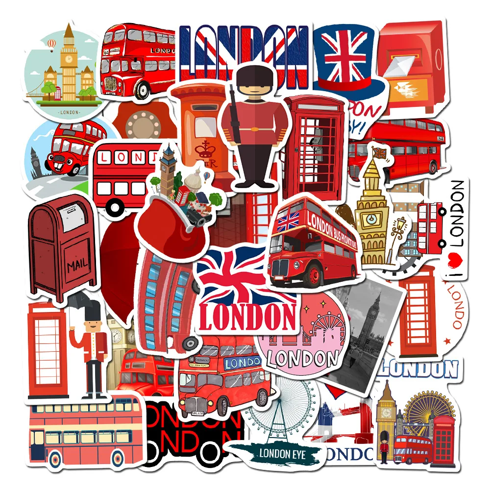 

10/30/50/100PCS London Bus Phone Booth Classic Red Stickers Luggage Guitar Skateboard Graffiti Sticker for Kid Decal Toys Gift
