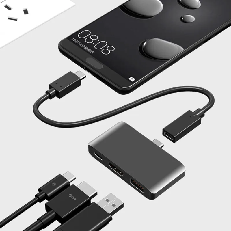 USB C концентратор док-станция к HDMI 4K Dex режим для samsung Galaxy S8/S9 Zend/huawei mate 10 с PD USB 3,0 концентратор для Macbook Pro - Цвет: Gray