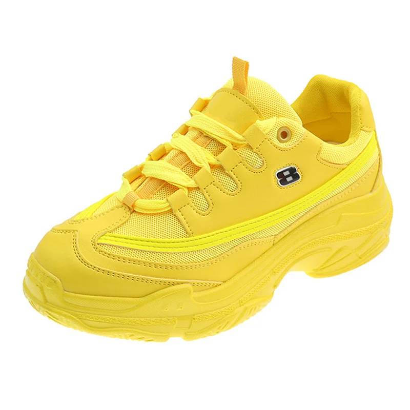 yellow Модные кроссовки; женская обувь; Новинка; женская Вулканизированная обувь; ; кроссовки на платформе со шнуровкой; женские кроссовки - Цвет: yellow